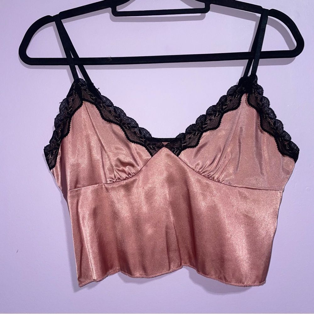 Unbranded Pink Silky Lace Trim Cami Top Women Size S Babydoll Crop Y2K Romantic